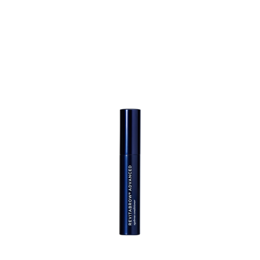 Eine marineblaue Probetube – RevitaBrow® Advanced Eyebrow Conditioner von RevitaLash® auf einem schlichten weißen Hintergrund.