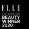 Schwarzer Hintergrund mit weißem Text: ELLE Future of Beauty Winner 2020.