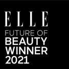 Schwarzer Hintergrund mit weißem Text: ELLE Future of Beauty Winner 2021.