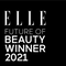 Schwarzer Hintergrund mit weißem Text: ELLE Future of Beauty Winner 2021.