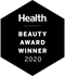 Weißer Text auf schwarzem Sechseck lautet: Health. Beauty Award Winner 2020.