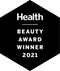 Weißer Text auf schwarzem Sechseck lautet: Health. Beauty Award Winner 2021.
