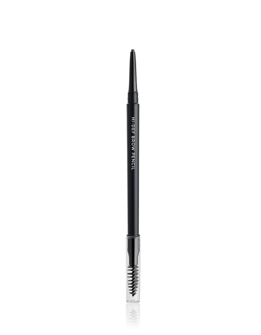 Schwarzer RevitaLash® Cosmetics Hi-Def Brow Pencil in Cool Brown mit Stift und Spiralbürste vor einem weißen Hintergrund.